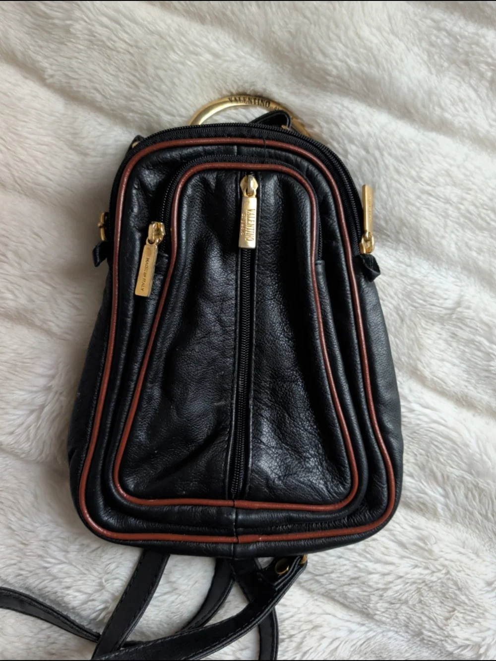 Valentino di Paolo Vintage Black/Brown Leather Backpack Purse
